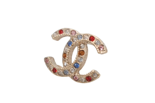 CHANEL シャネル ピアス ココマーク ラインストーン A20刻印 レッド ゴールド 美品 中古 4b011946