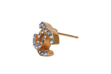 Load image into Gallery viewer, CHANEL シャネル ピアス ココマーク ラインストーン 01P刻印 ブルー ゴールド 美品 中古 4b011932