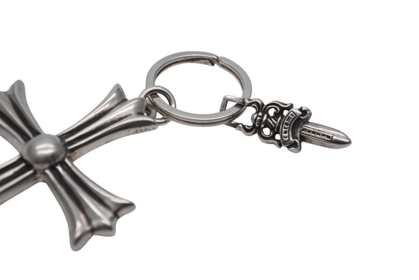 CHROME HEARTS クロムハーツ CH CRS LG & No5 DGGR ラージクロス ダガー キーリング 重量約53.0g 美品 中古 4b012817