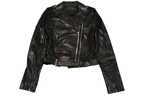 CHROME HEARTS クロムハーツ JJ DEAN ダブル ライダース ジャケット ダガー ブラック ラムスキン ブラック サイズL 中古 4b012985