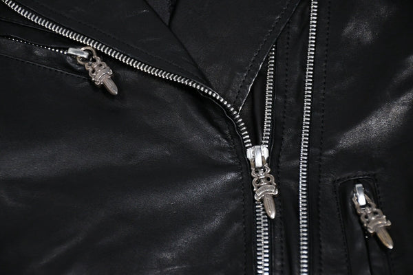CHROME HEARTS クロムハーツ JJ DEAN ダブル ライダース ジャケット ダガー ブラック ラムスキン ブラック サイズL 中古 4b012985