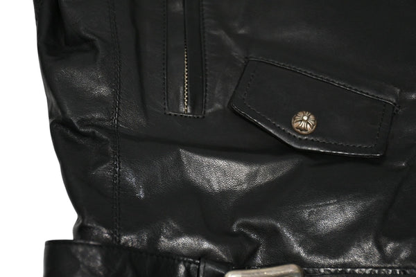CHROME HEARTS クロムハーツ JJ DEAN ダブル ライダース ジャケット ダガー ブラック ラムスキン ブラック サイズL 中古 4b012985
