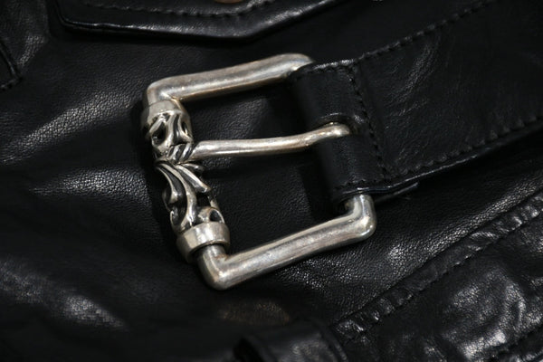 CHROME HEARTS クロムハーツ JJ DEAN ダブル ライダース ジャケット ダガー ブラック ラムスキン ブラック サイズL 中古 4b012985