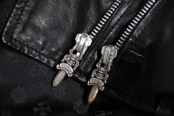 CHROME HEARTS クロムハーツ JJ DEAN ダブル ライダース ジャケット ダガー ブラック ラムスキン ブラック サイズL 中古 4b012985