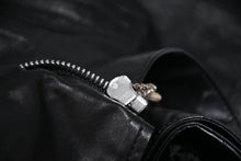 Load image into Gallery viewer, CHROME HEARTS クロムハーツ JJ DEAN ダブル ライダース ジャケット ダガー ブラック ラムスキン ブラック サイズL 中古 4b012985