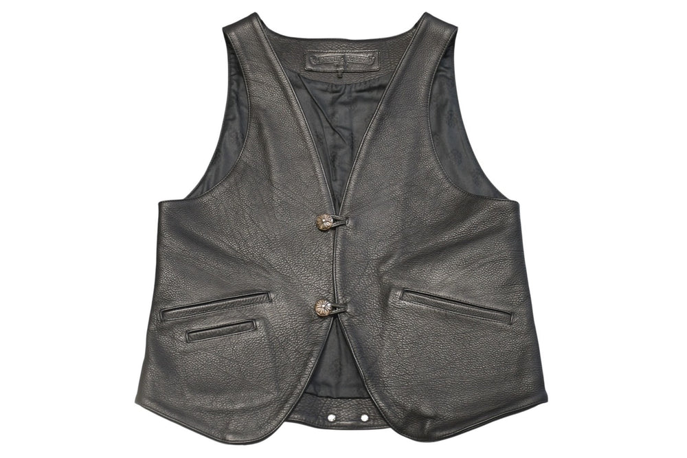CHROME HEARTS Leather Vest Size S Cross Ball Button Black Good Condition Used 4b012310