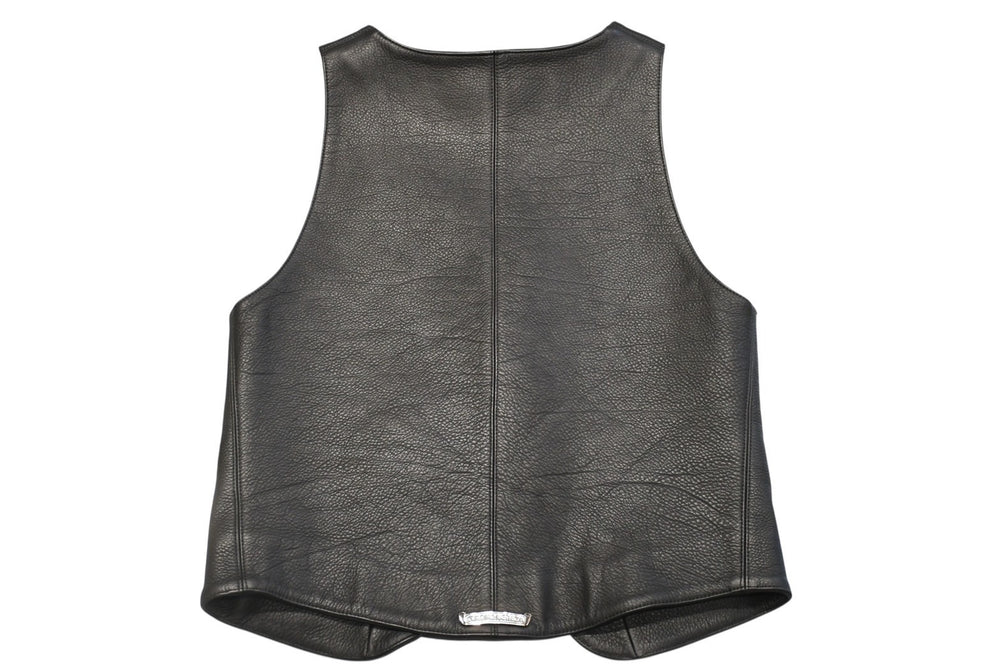 CHROME HEARTS Leather Vest Size S Cross Ball Button Black Good Condition Used 4b012310