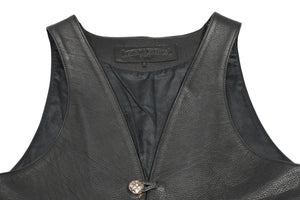 CHROME HEARTS クロムハーツ レザーベスト サイズS クロスボールボタン ブラック 美品 中古 4b012310