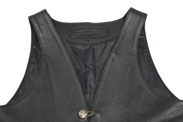 CHROME HEARTS クロムハーツ レザーベスト サイズS クロスボールボタン ブラック 美品 中古 4b012310