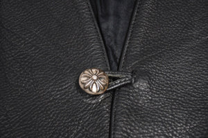 CHROME HEARTS クロムハーツ レザーベスト サイズS クロスボールボタン ブラック 美品 中古 4b012310