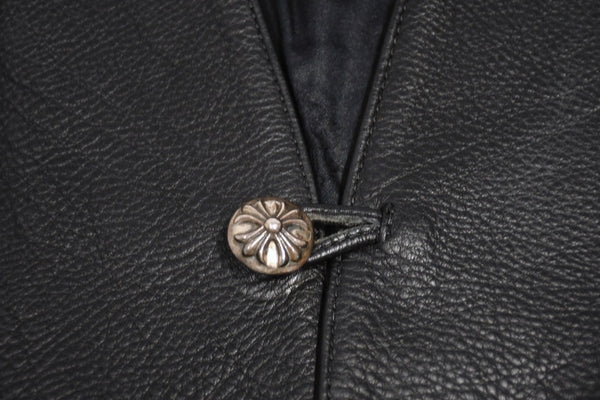 CHROME HEARTS クロムハーツ レザーベスト サイズS クロスボールボタン ブラック 美品 中古 4b012310