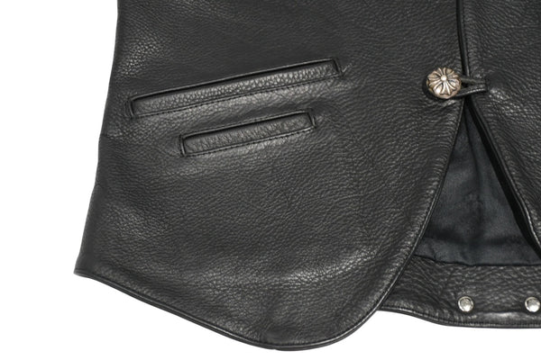 CHROME HEARTS クロムハーツ レザーベスト サイズS クロスボールボタン ブラック 美品 中古 4b012310