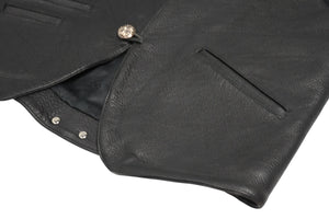 CHROME HEARTS クロムハーツ レザーベスト サイズS クロスボールボタン ブラック 美品 中古 4b012310