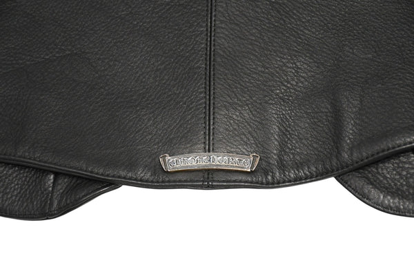 CHROME HEARTS クロムハーツ レザーベスト サイズS クロスボールボタン ブラック 美品 中古 4b012310