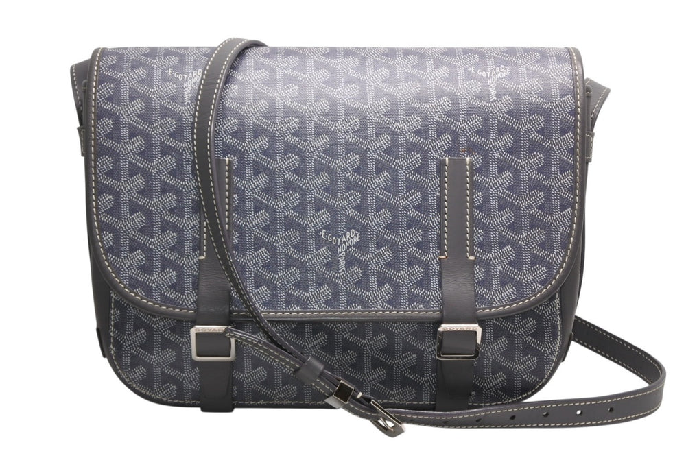 GOYARD ゴヤール ベルヴェデーレMM ショルダーバッグ グレー PVC レザー シルバー金具 ヘリンボーン柄 美品 中古 4b013001