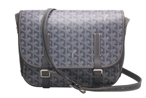 GOYARD ゴヤール ベルヴェデーレMM ショルダーバッグ グレー PVC レザー シルバー金具 ヘリンボーン柄 美品 中古 4b013001