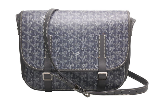 GOYARD ゴヤール ベルヴェデーレMM ショルダーバッグ グレー PVC レザー シルバー金具 ヘリンボーン柄 美品 中古 4b013001