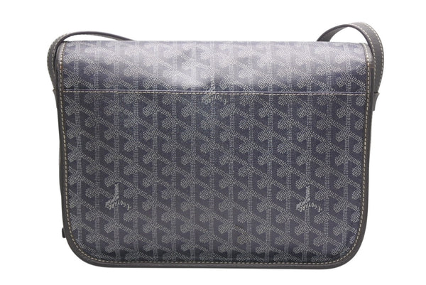 GOYARD ゴヤール ベルヴェデーレMM ショルダーバッグ グレー PVC レザー シルバー金具 ヘリンボーン柄 美品 中古 4b013001