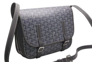 GOYARD ゴヤール ベルヴェデーレMM ショルダーバッグ グレー PVC レザー シルバー金具 ヘリンボーン柄 美品 中古 4b013001
