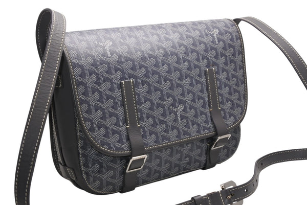 GOYARD ゴヤール ベルヴェデーレMM ショルダーバッグ グレー PVC レザー シルバー金具 ヘリンボーン柄 美品 中古 4b013001