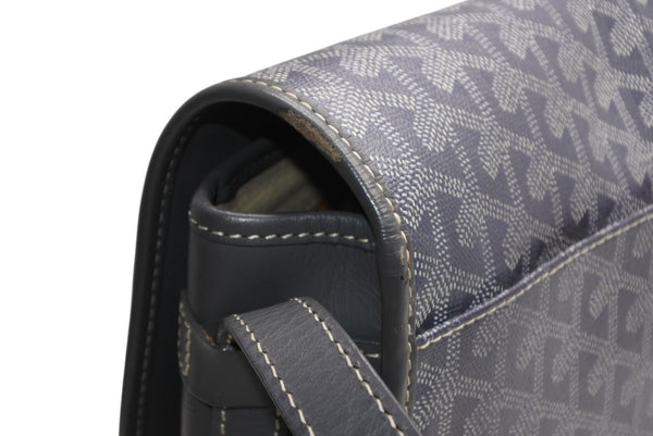 GOYARD ゴヤール ベルヴェデーレMM ショルダーバッグ グレー PVC レザー シルバー金具 ヘリンボーン柄 美品 中古 4b013001