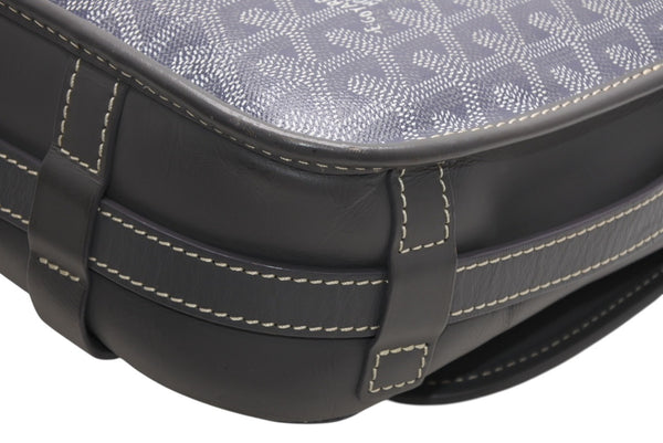 GOYARD ゴヤール ベルヴェデーレMM ショルダーバッグ グレー PVC レザー シルバー金具 ヘリンボーン柄 美品 中古 4b013001