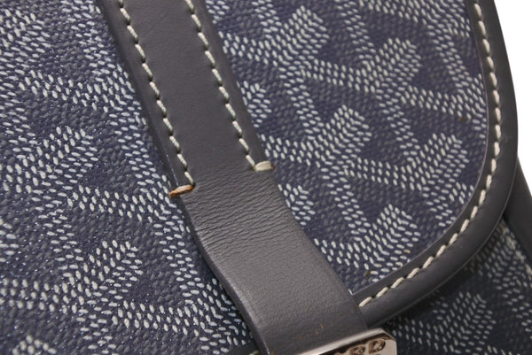 GOYARD ゴヤール ベルヴェデーレMM ショルダーバッグ グレー PVC レザー シルバー金具 ヘリンボーン柄 美品 中古 4b013001