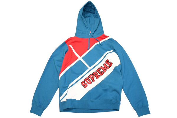 極美品 Supreme シュプリーム 18SS スウェット パーカー Diagonal Hooded Sweatshirt ブルー フーディ サイズM 中古 4b012586