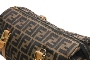 FENDI フェンディ ズッカ 2WAYハンドバッグ 261470 ブラウン ベージュ レザー キャンバス ゴールド金具 美品 中古 4b013019