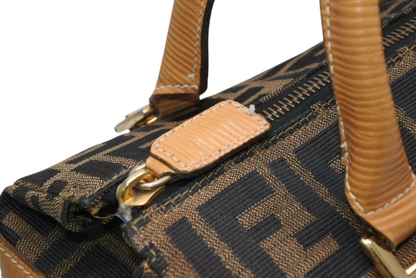 FENDI フェンディ ズッカ 2WAYハンドバッグ 261470 ブラウン ベージュ レザー キャンバス ゴールド金具 美品 中古 4b013019