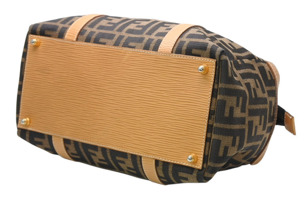 FENDI フェンディ ズッカ 2WAYハンドバッグ 261470 ブラウン ベージュ レザー キャンバス ゴールド金具 美品 中古 4b013019
