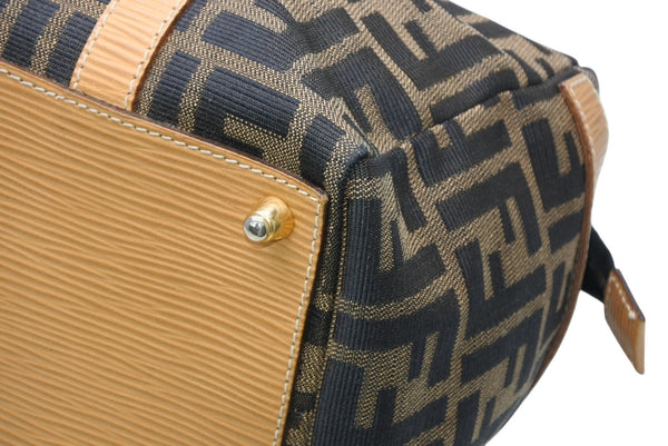 FENDI フェンディ ズッカ 2WAYハンドバッグ 261470 ブラウン ベージュ レザー キャンバス ゴールド金具 美品 中古 4b013019