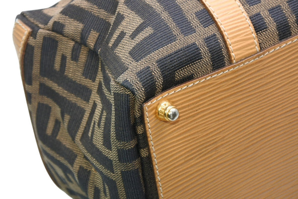 FENDI フェンディ ズッカ 2WAYハンドバッグ 261470 ブラウン ベージュ レザー キャンバス ゴールド金具 美品 中古 4b013019