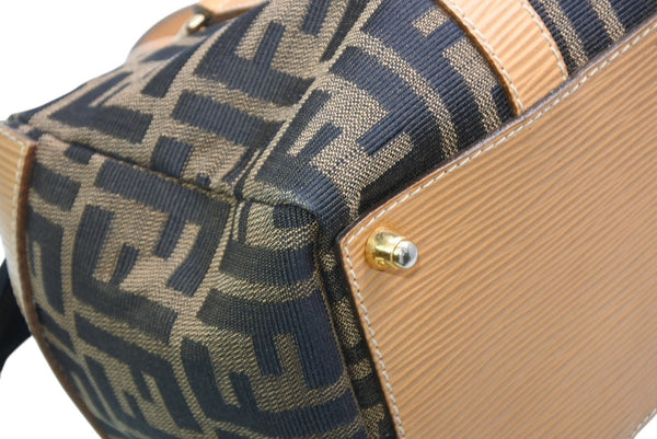FENDI フェンディ ズッカ 2WAYハンドバッグ 261470 ブラウン ベージュ レザー キャンバス ゴールド金具 美品 中古 4b013019
