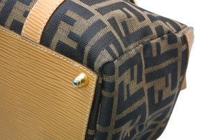 FENDI フェンディ ズッカ 2WAYハンドバッグ 261470 ブラウン ベージュ レザー キャンバス ゴールド金具 美品 中古 4b013019