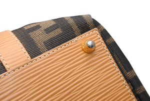 FENDI フェンディ ズッカ 2WAYハンドバッグ 261470 ブラウン ベージュ レザー キャンバス ゴールド金具 美品 中古 4b013019