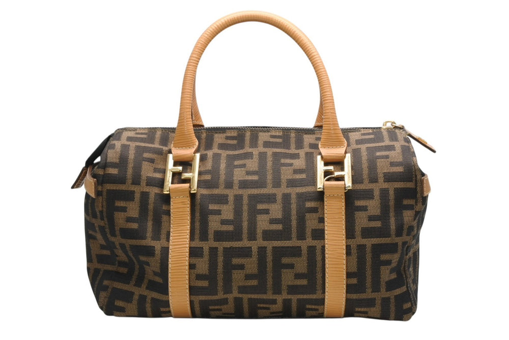 FENDI フェンディ ズッカ 2WAYハンドバッグ 261470 ブラウン ベージュ レザー キャンバス ゴールド金具 美品 中古 4b013019