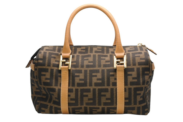 FENDI フェンディ ズッカ 2WAYハンドバッグ 261470 ブラウン ベージュ レザー キャンバス ゴールド金具 美品 中古 4b013019