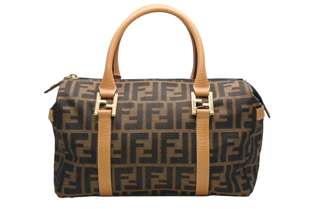 FENDI フェンディ ズッカ 2WAYハンドバッグ 261470 ブラウン ベージュ レザー キャンバス ゴールド金具 美品 中古 4b013019
