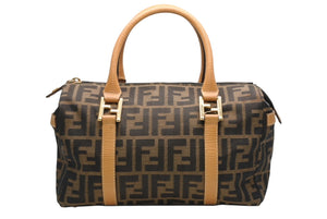 FENDI フェンディ ズッカ 2WAYハンドバッグ 261470 ブラウン ベージュ レザー キャンバス ゴールド金具 美品 中古 4b013019