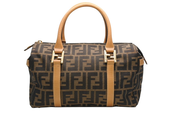 FENDI フェンディ ズッカ 2WAYハンドバッグ 261470 ブラウン ベージュ レザー キャンバス ゴールド金具 美品 中古 4b013019