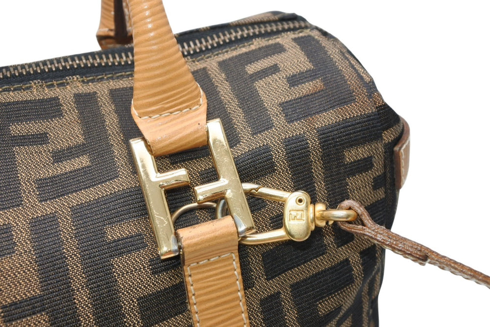 FENDI Zucca 2WAY Handbag 261470 Brown Beige Leather Canvas Gold Hardware Good Condition Used 4b013019