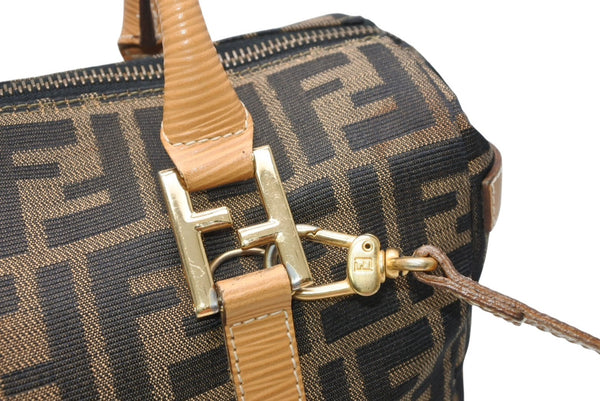 FENDI フェンディ ズッカ 2WAYハンドバッグ 261470 ブラウン ベージュ レザー キャンバス ゴールド金具 美品 中古 4b013019