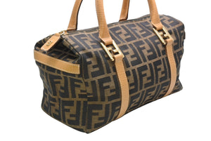 FENDI フェンディ ズッカ 2WAYハンドバッグ 261470 ブラウン ベージュ レザー キャンバス ゴールド金具 美品 中古 4b013019