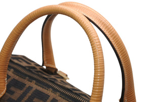 FENDI フェンディ ズッカ 2WAYハンドバッグ 261470 ブラウン ベージュ レザー キャンバス ゴールド金具 美品 中古 4b013019