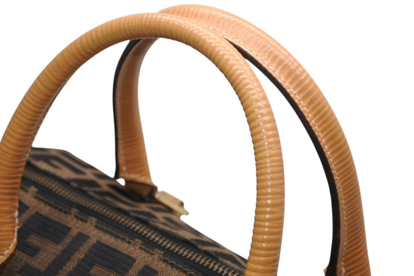 FENDI フェンディ ズッカ 2WAYハンドバッグ 261470 ブラウン ベージュ レザー キャンバス ゴールド金具 美品 中古 4b013019