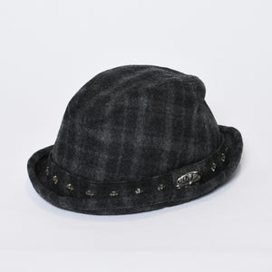 Chrome Hearts クロムハーツ ウール フェドラハット FEDORA クロスモチーフ チェック柄 グレー サイズM 美品 中古 4b013109