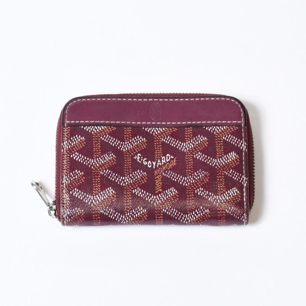 極美品 GOYARD ゴヤール マティニョンPM カードケース コインケース ゴヤールディンキャンバス レザー レッド シルバー金具 中古 4b013519