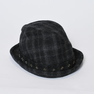 Chrome Hearts クロムハーツ ウール フェドラハット FEDORA クロスモチーフ チェック柄 グレー サイズM 美品 中古 4b013109