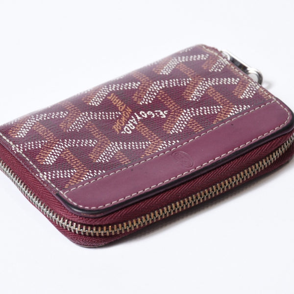 極美品 GOYARD ゴヤール マティニョンPM カードケース コインケース ゴヤールディンキャンバス レザー レッド シルバー金具 中古 4b013519